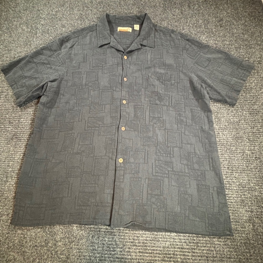 Sideout Destinations Mens XL Silk Shirt Geometric Textured Camp SS Black